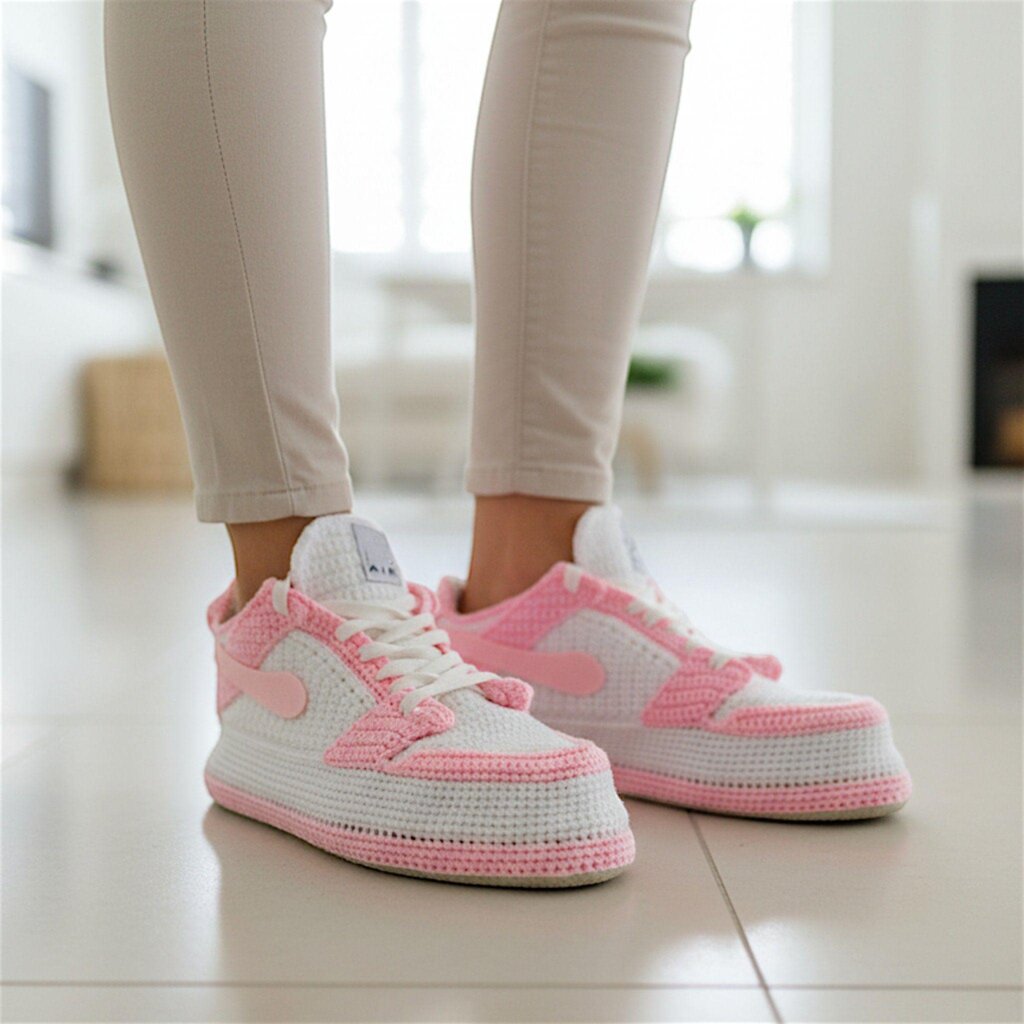 Pink Crochet Jordan Style Low-Top Sneakers - view 5