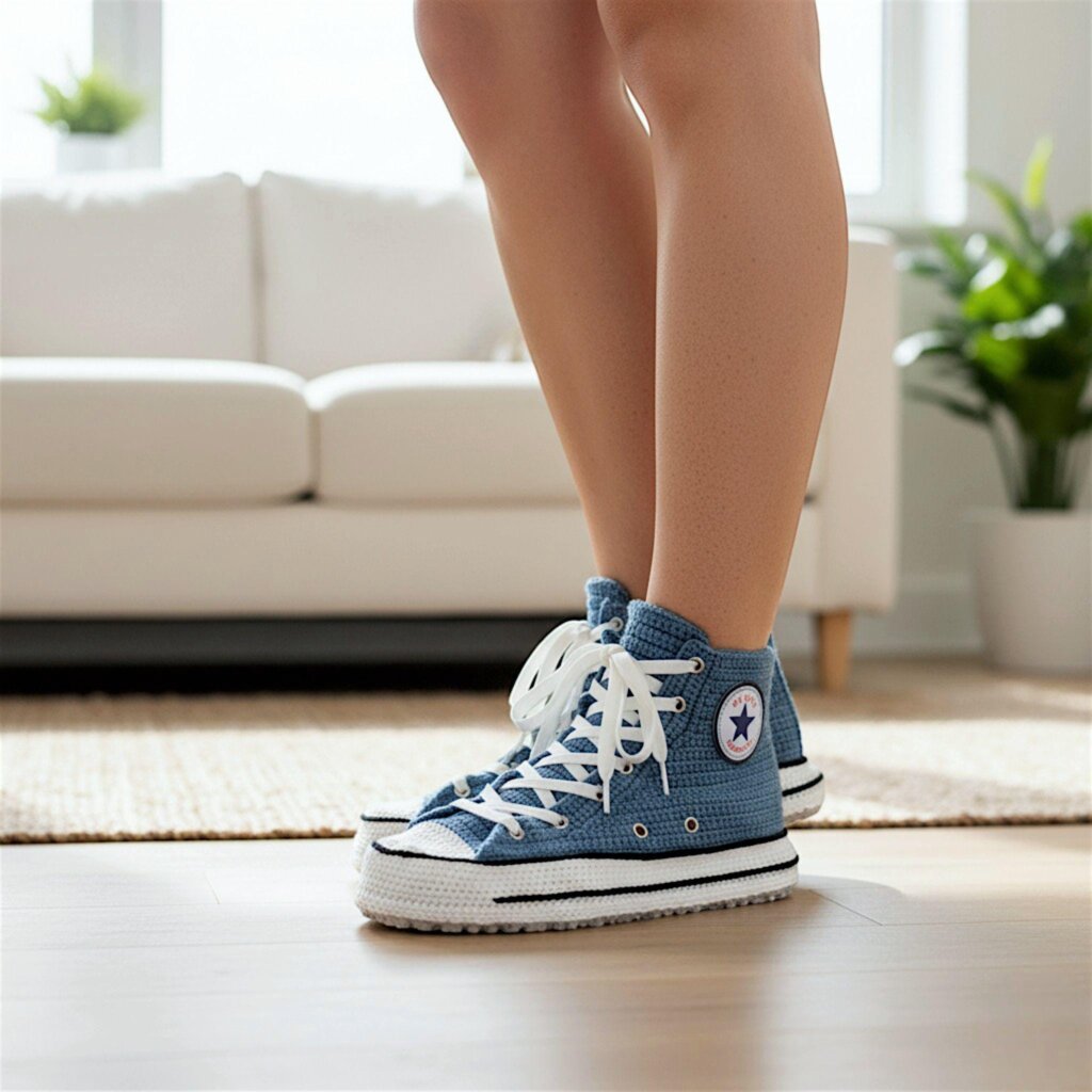 Denim Blue Crochet Sneaker Slippers - view 3