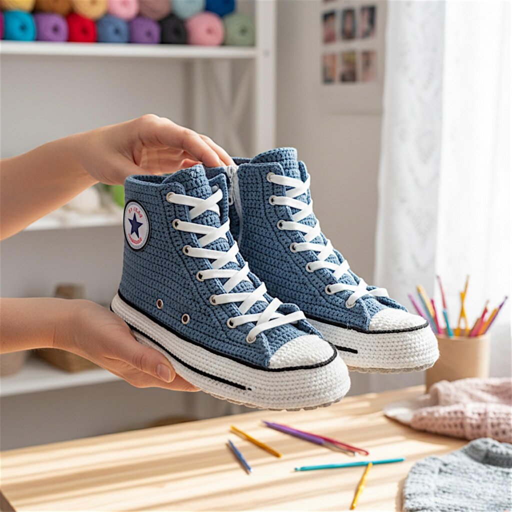 Denim Blue Crochet Sneaker Slippers - view 4