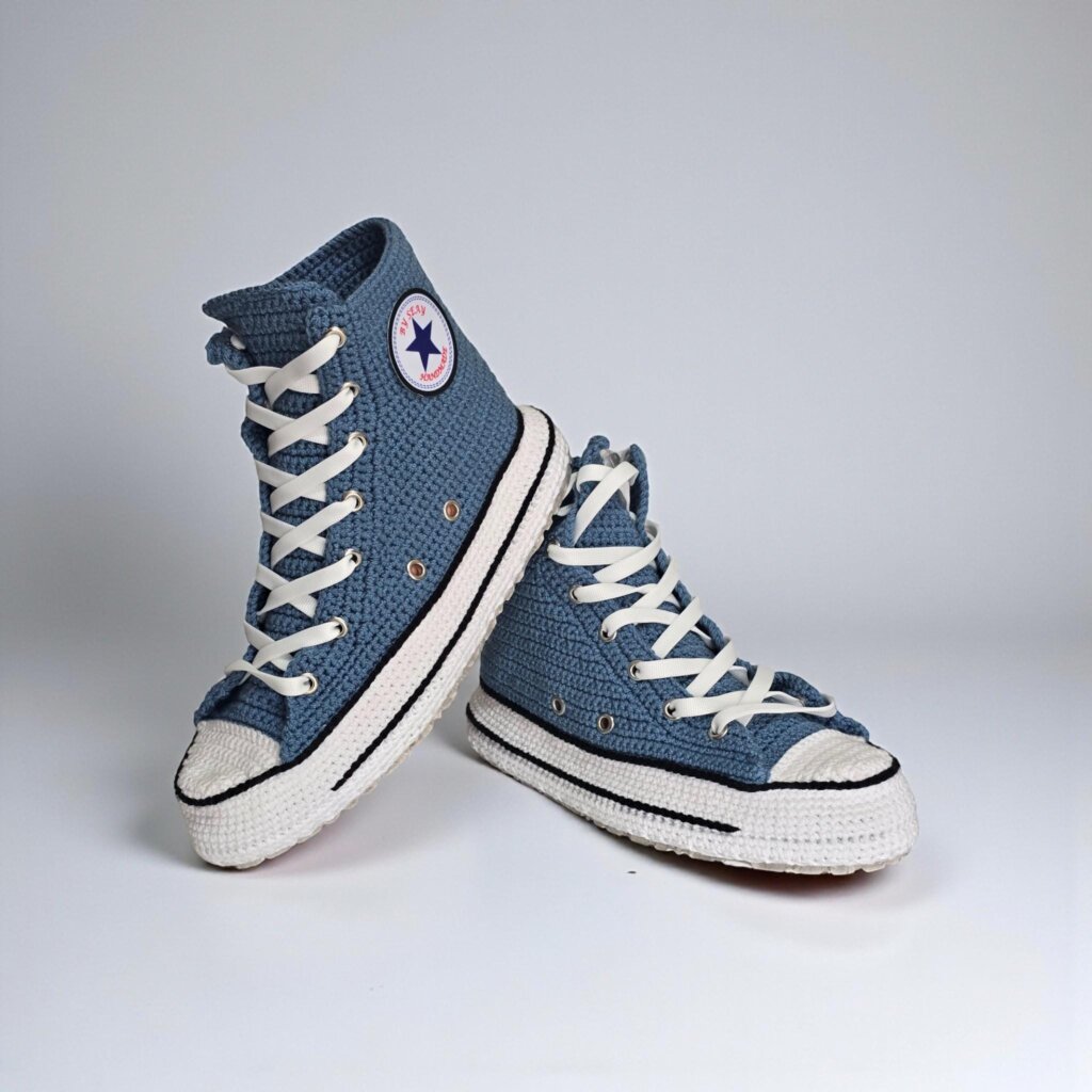 Denim Blue Crochet Sneaker Slippers - view 2