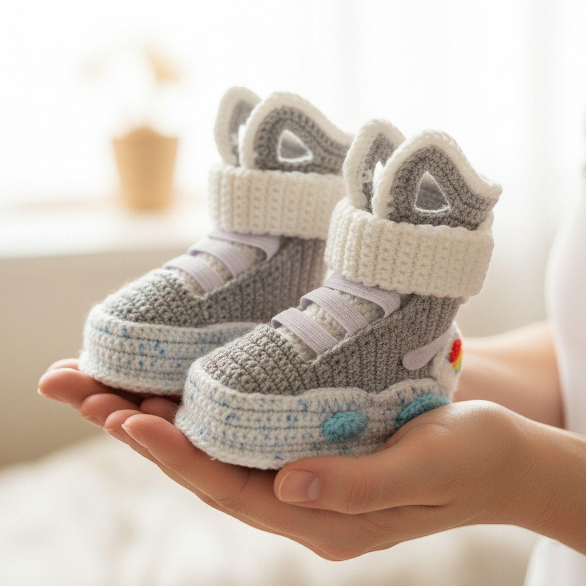 Crochet Air Mags Baby Booties, Marty McFly Newborn Knit Shoes, Baby Shower Gift, Back to the Future Infant Sneakers, Time Travel Baby Gifts