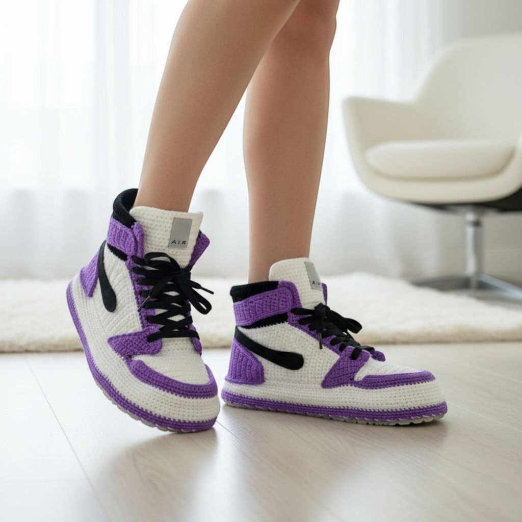 Crochet Jordan Style Purple Slippers - view 4