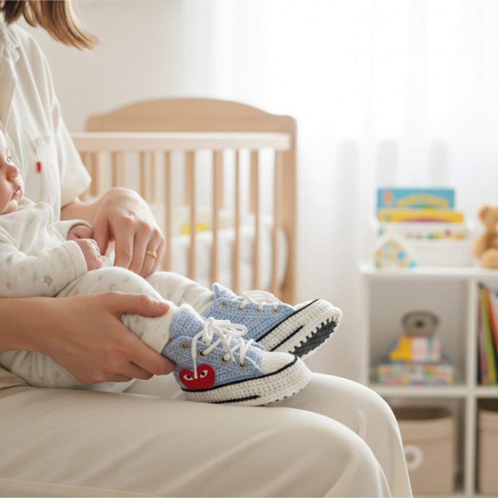 Baby Blue Crochet Converse Booties - view 2