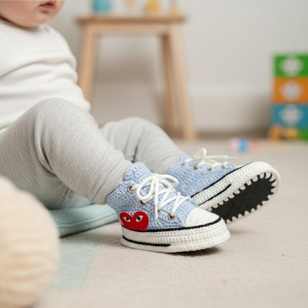 Baby Blue Crochet Converse Booties - view 4
