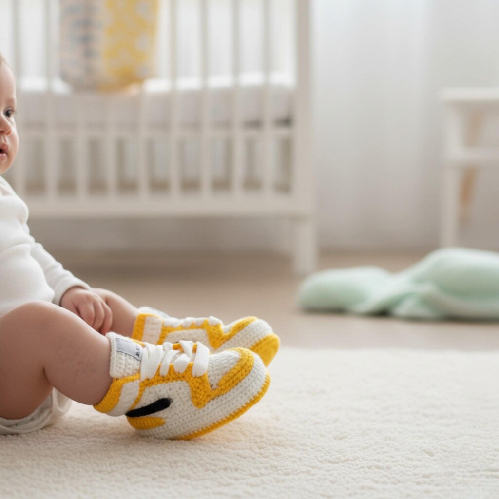 Crochet Baby Jordan Style Yellow Booties - view 5 Crochet Baby Jordan Style Yellow Booties - view 5