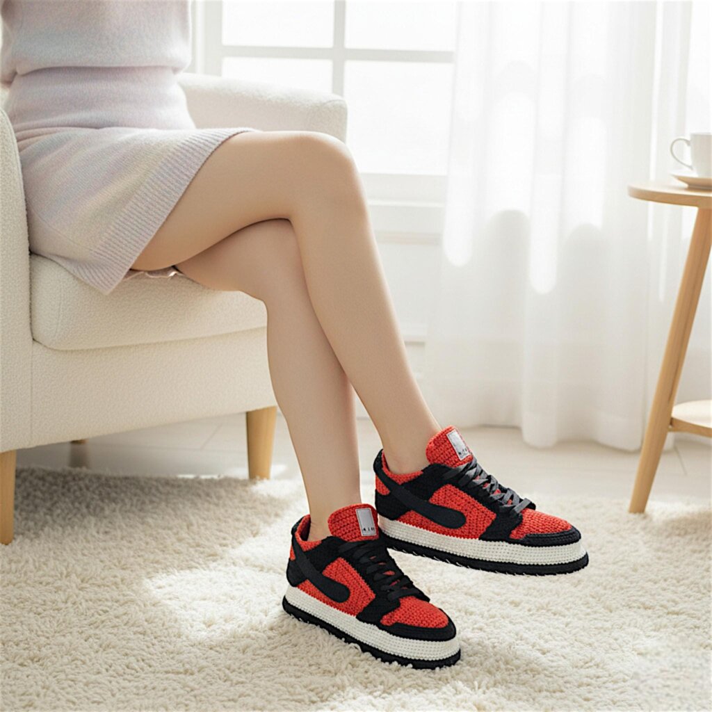 Crochet Jordan-Style Low-Top Sneaker Slippers - view 4