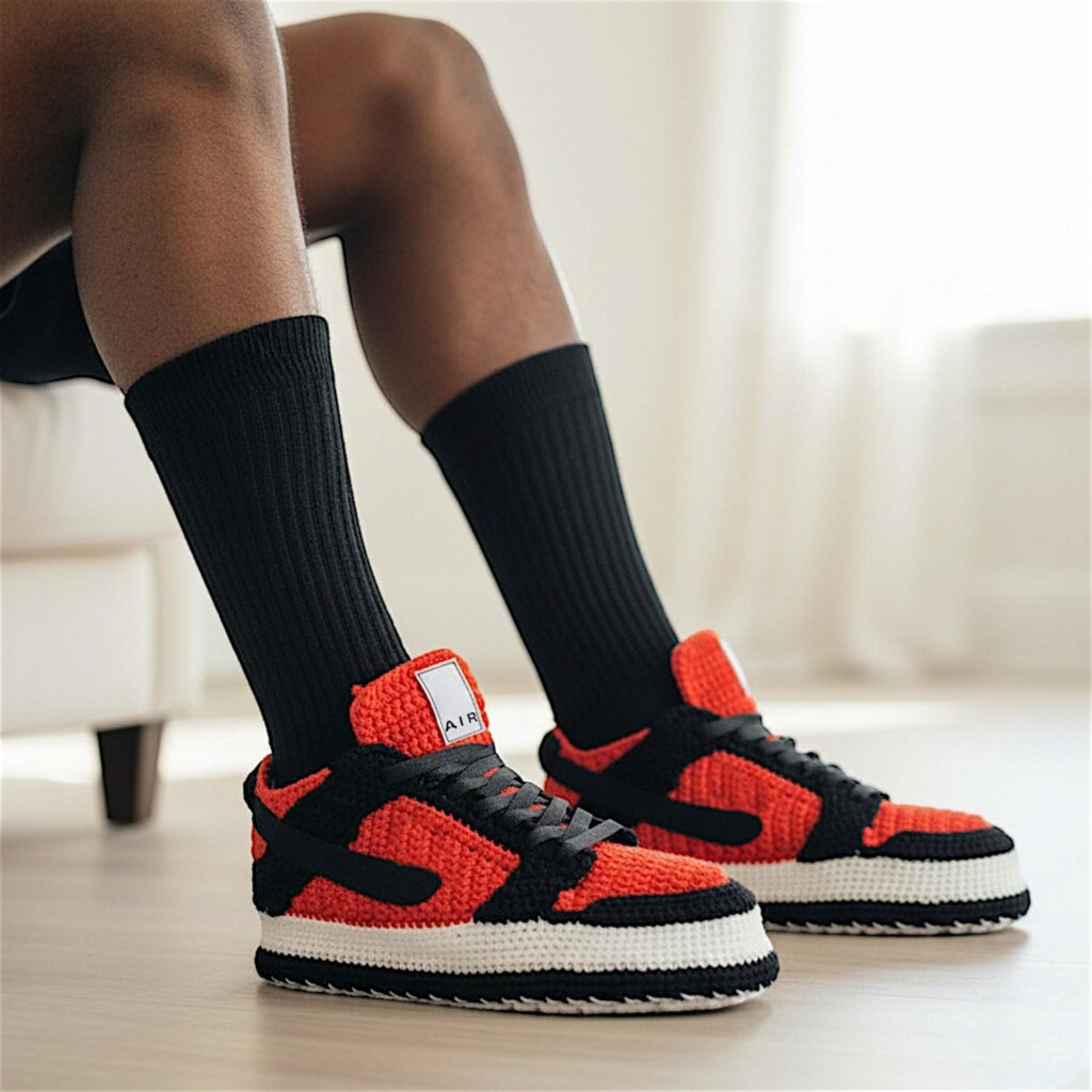 Crochet Jordan-Style Low-Top Sneaker Slippers - view 2