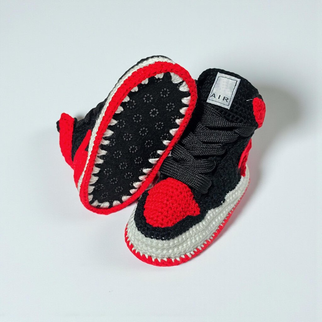 Red and Black Crochet Baby Jordan Style Sneakers - view 3