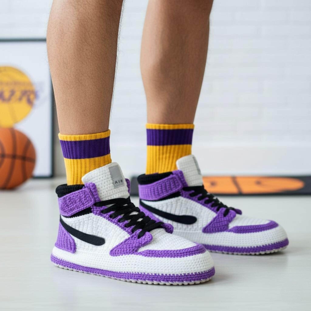 Crochet Jordan Style Purple Slippers - view 3