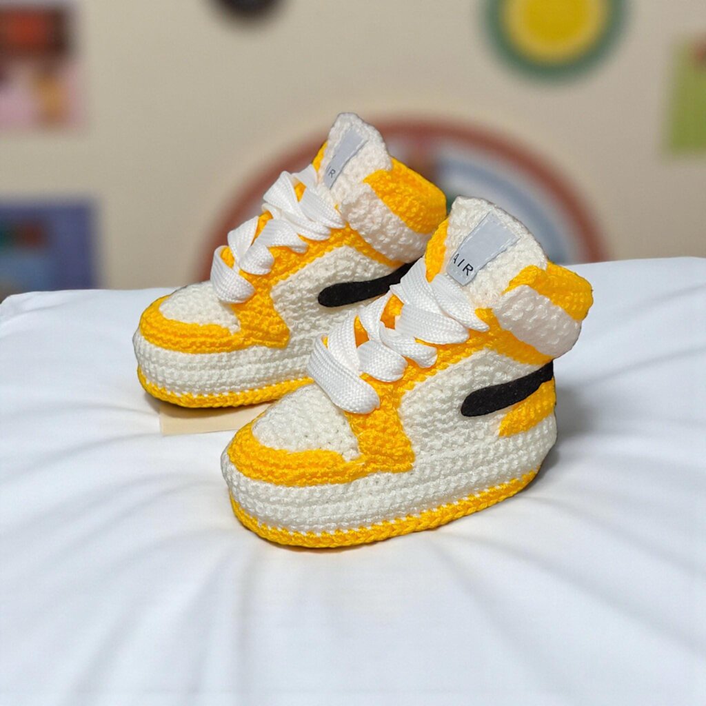 Crochet Baby Jordan Style Yellow Booties - view 4 Crochet Baby Jordan Style Yellow Booties - view 4
