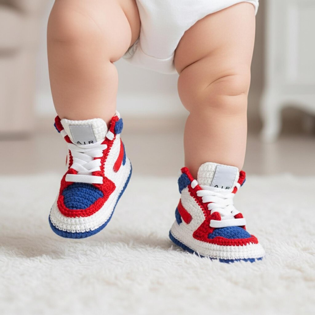 Custom Jordan-Style Navy Blue & Red Washington Basketball Team Baby Booties - view 3