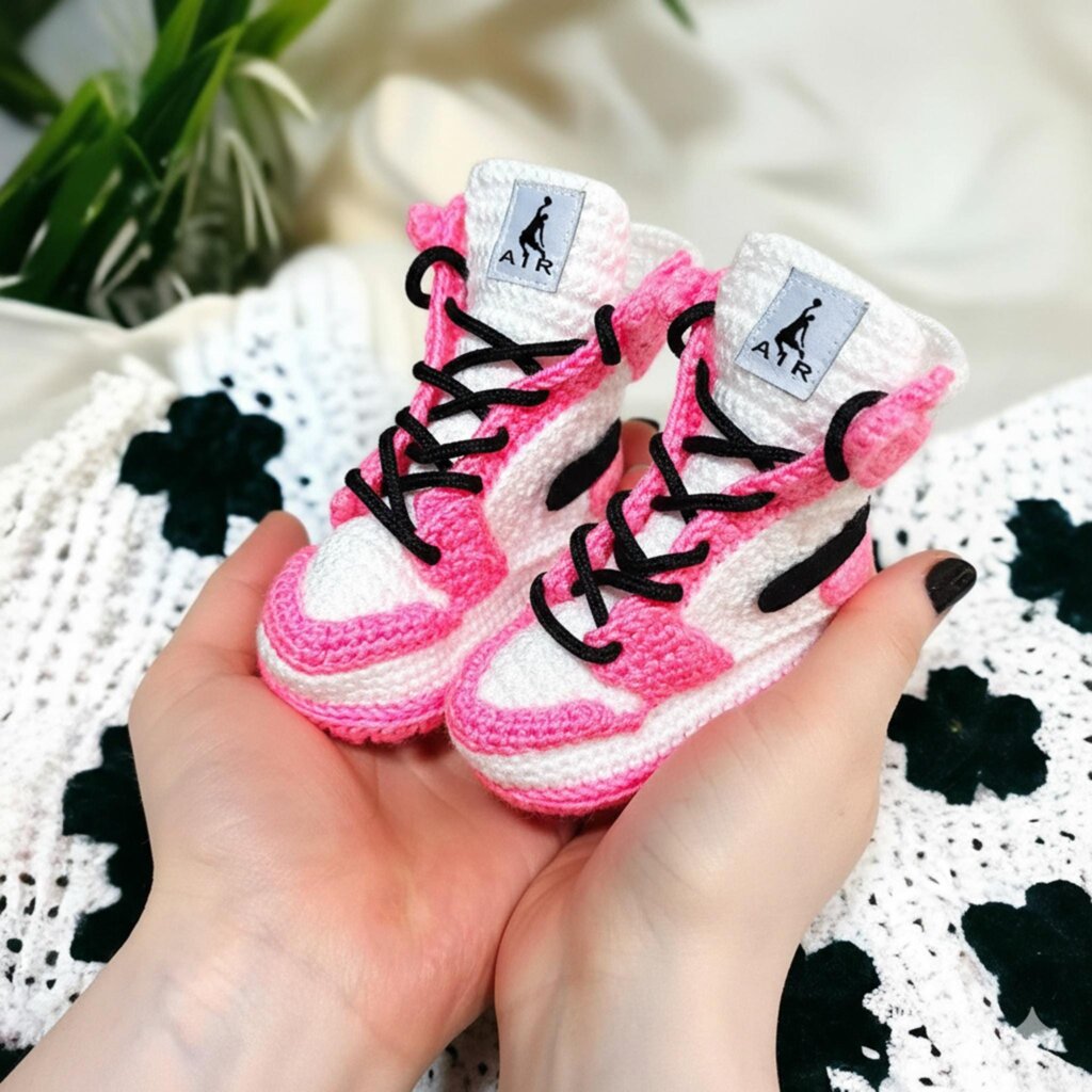 Baby Jordan Style Pink Crochet Sneakers Booties - view 3