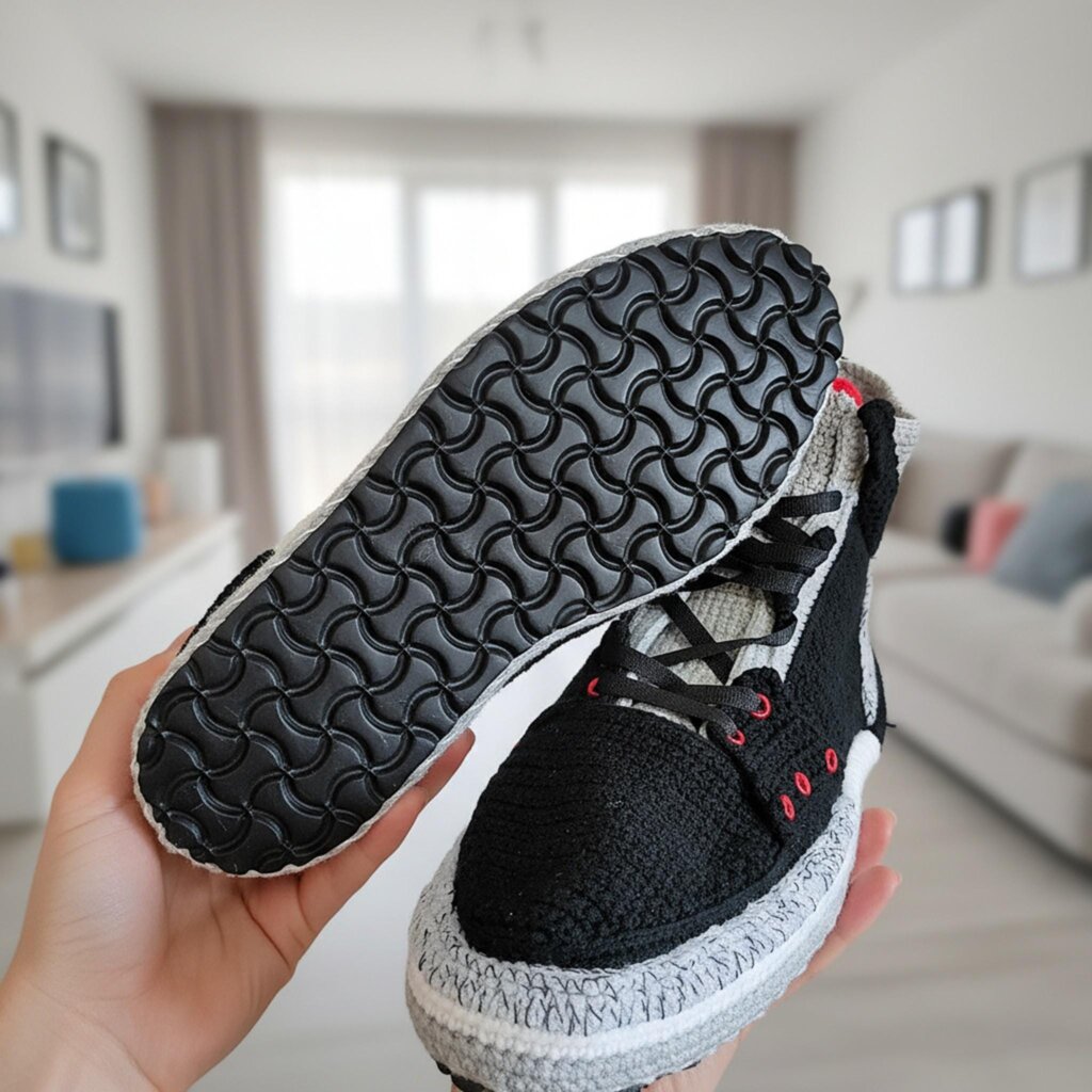 Black Cement Crochet Jordan-Style Sneaker Slippers Men Women - view 3