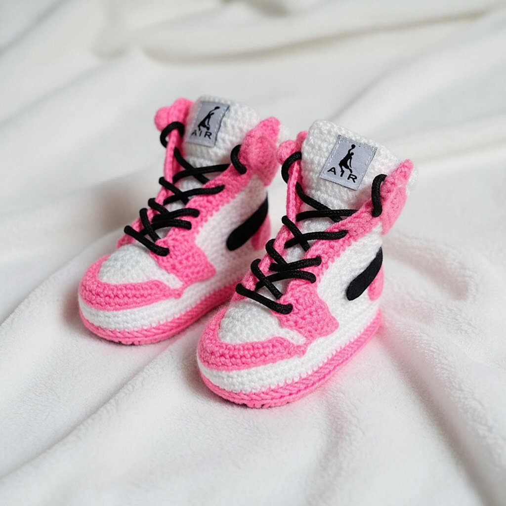 Baby Jordan Style Pink Crochet Sneakers Booties - view 5
