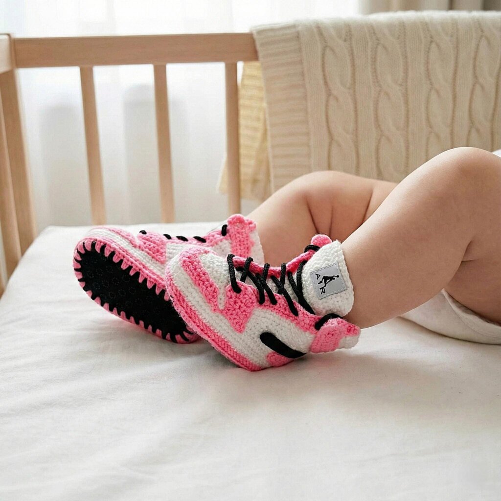 Baby Jordan Style Pink Crochet Sneakers Booties - view 2