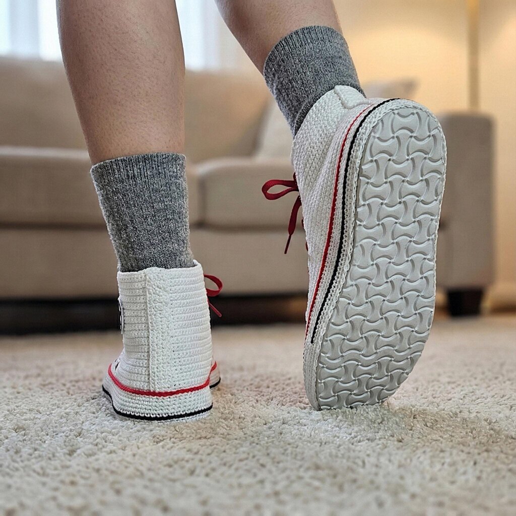 Classic Converse-style Hi Top White Crochet Sneakers Slippers - view 2