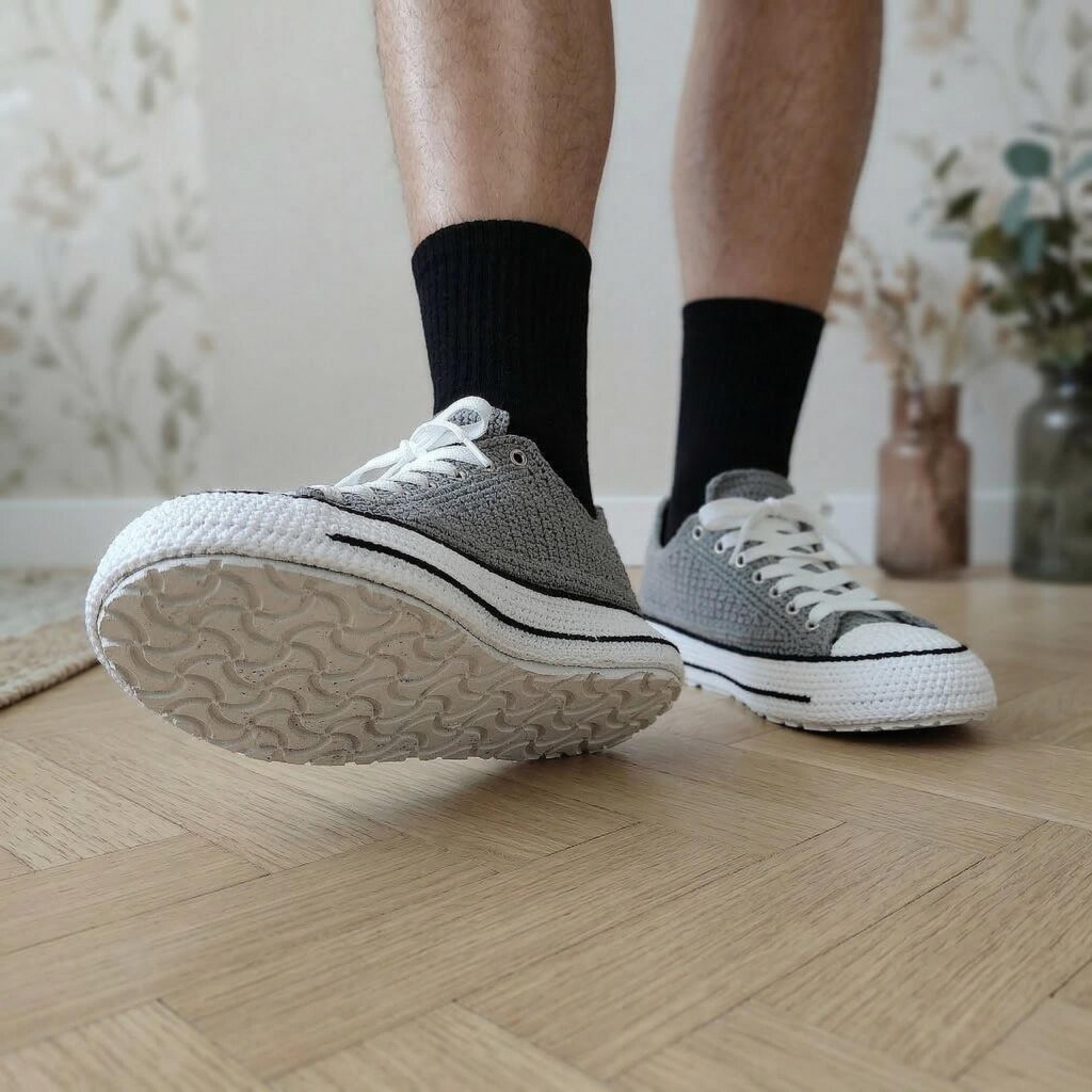Grey Crochet Sneaker Slippers - view 3