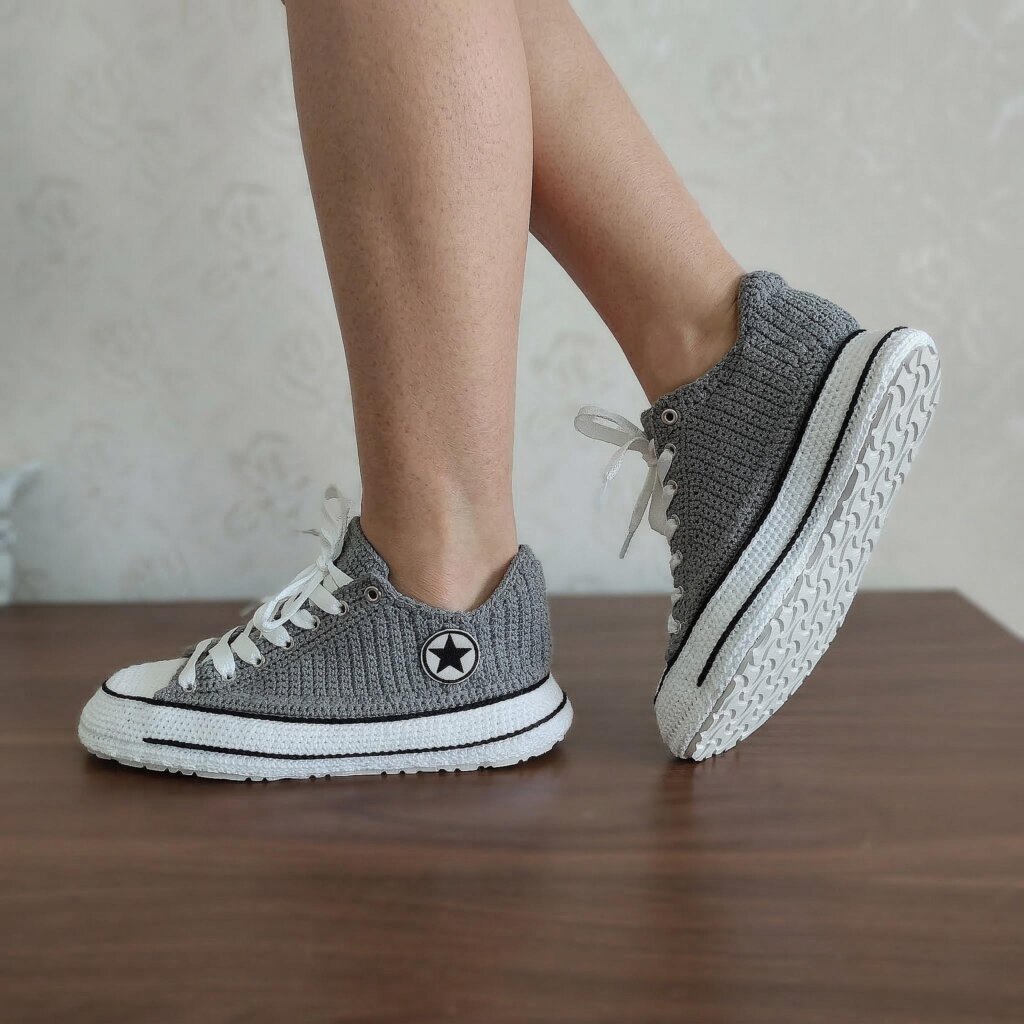 Grey Crochet Sneaker Slippers - view 4