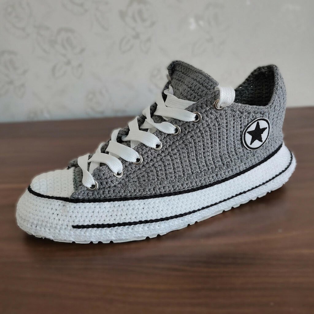 Grey Crochet Sneaker Slippers - view 5