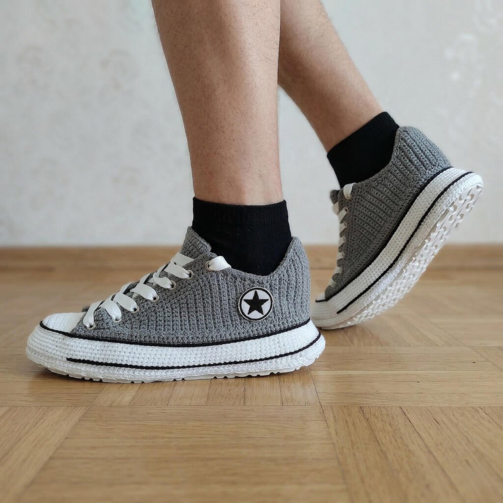 Grey Crochet Sneaker Slippers - view 2