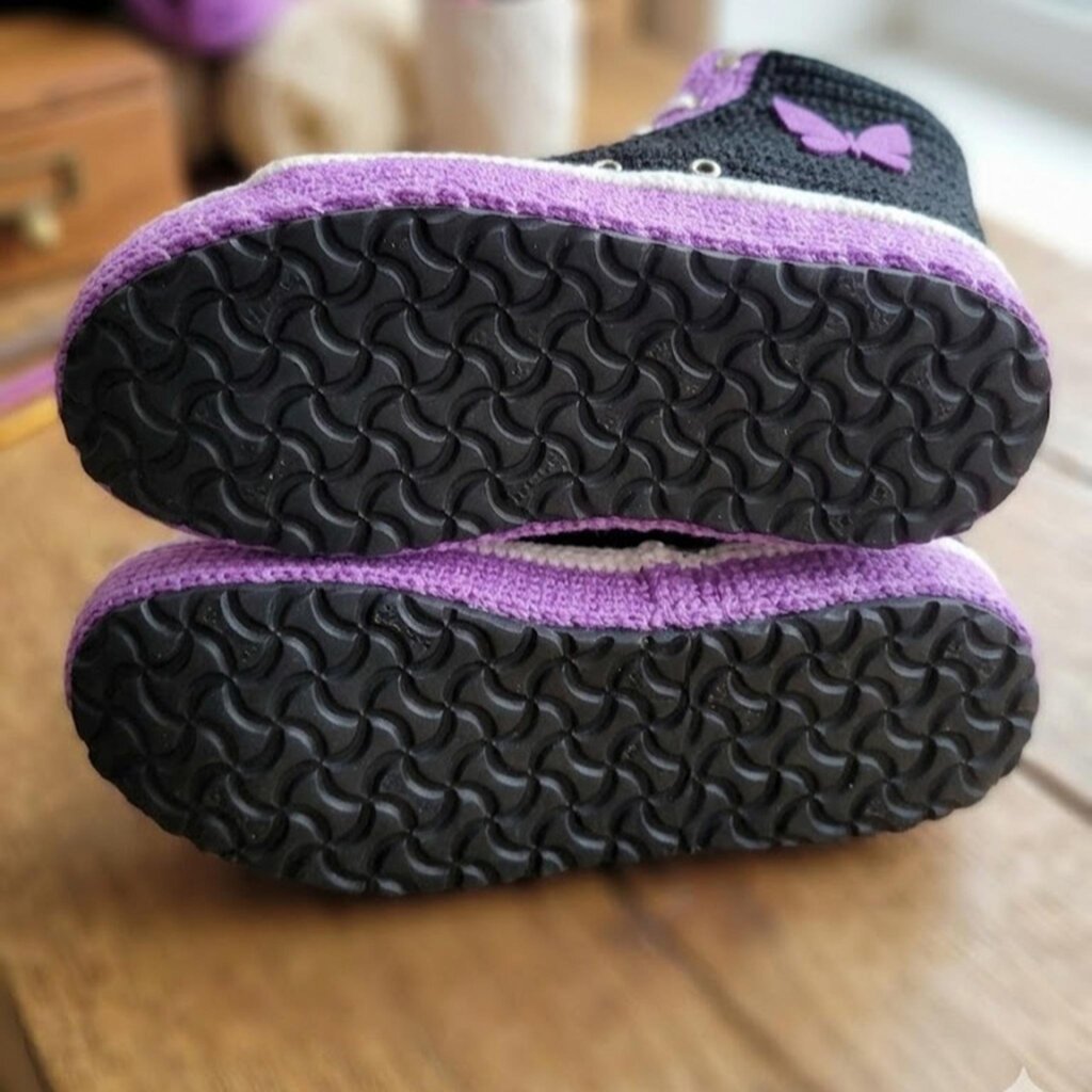 Purple Black Butterfly Crochet Sneaker Slippers - view 3 Purple Black Butterfly Crochet Sneaker Slippers - view 3