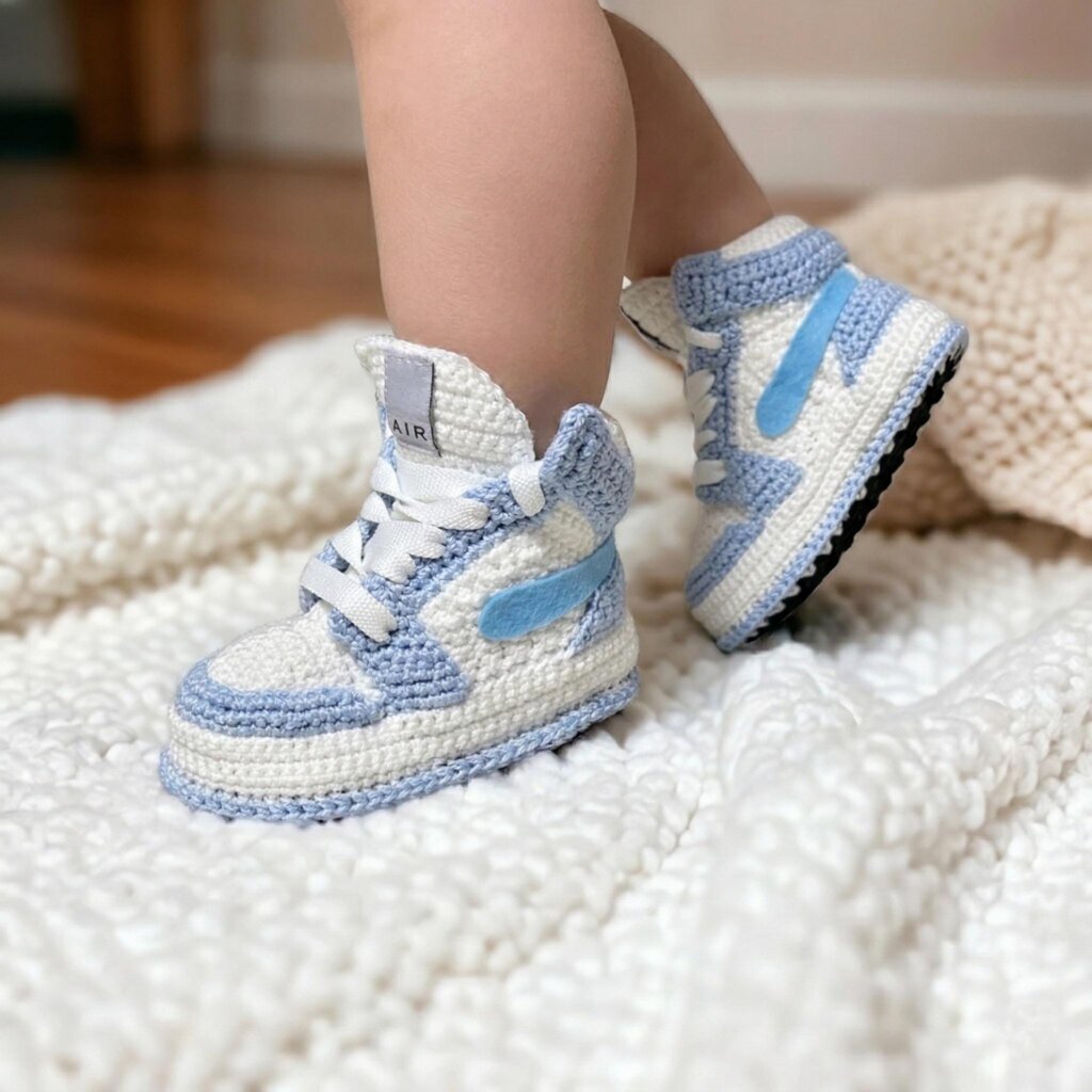 Crochet Baby Soft Blue Jordan-Style Sneakers - view 3