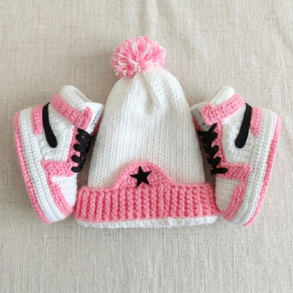Crochet Baby Jordan Sneakers Booties and Hat Set - view 5