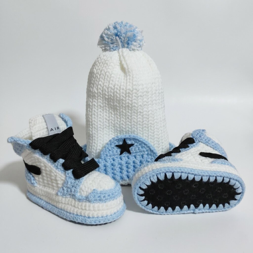 Crochet Baby Jordan Sneakers Booties and Hat Set - view 4