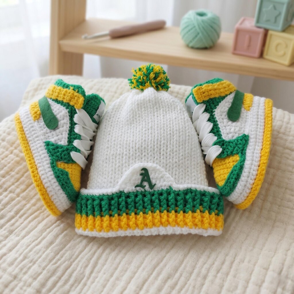Crochet Baby Sneaker Booties Hat Set - view 3
