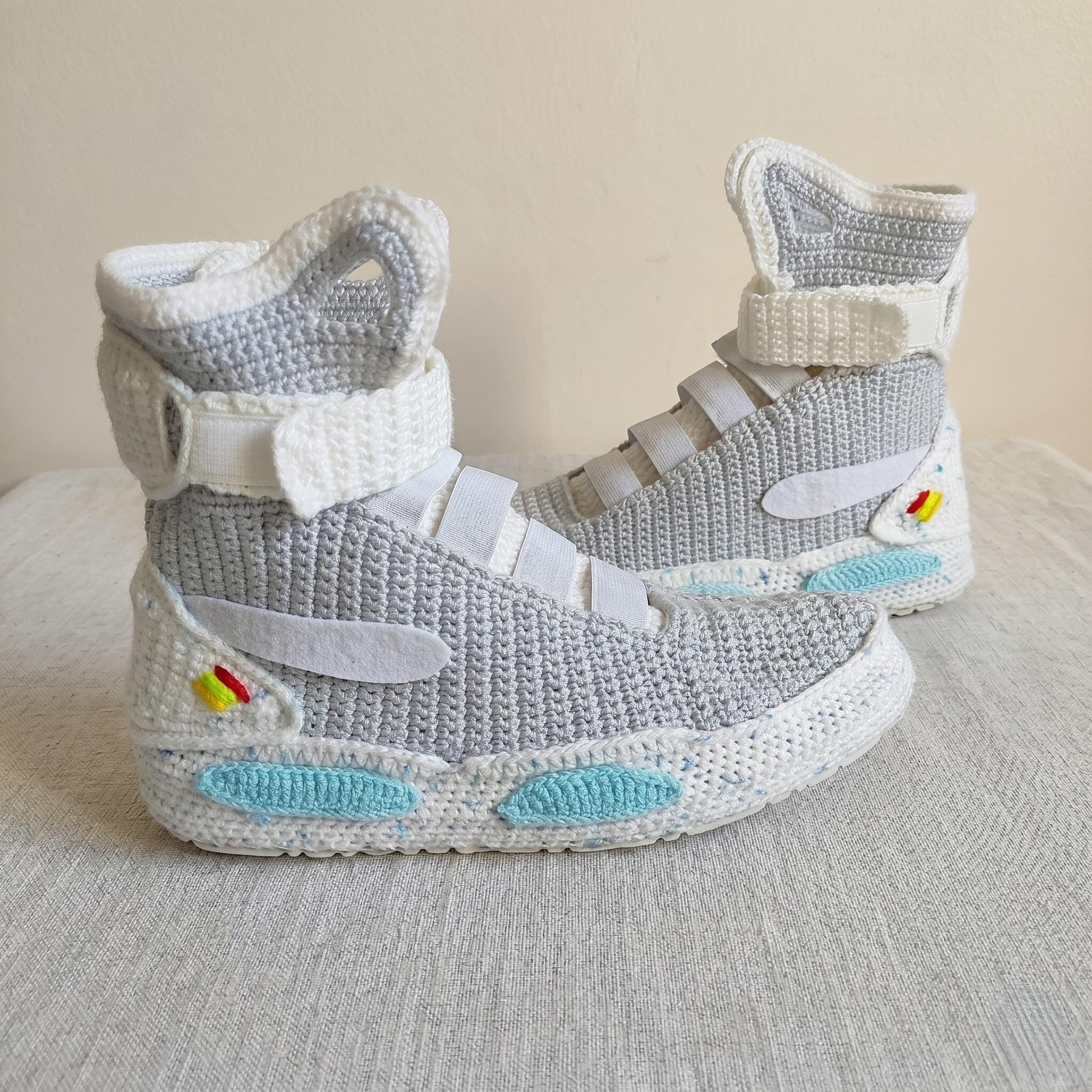 Back to the Future Custom Crochet Air Mag Sneaker Soft Slippers Futuristic Marty McFly House Cosplay Shoes Retro Sci Fi Movie Geek Gift