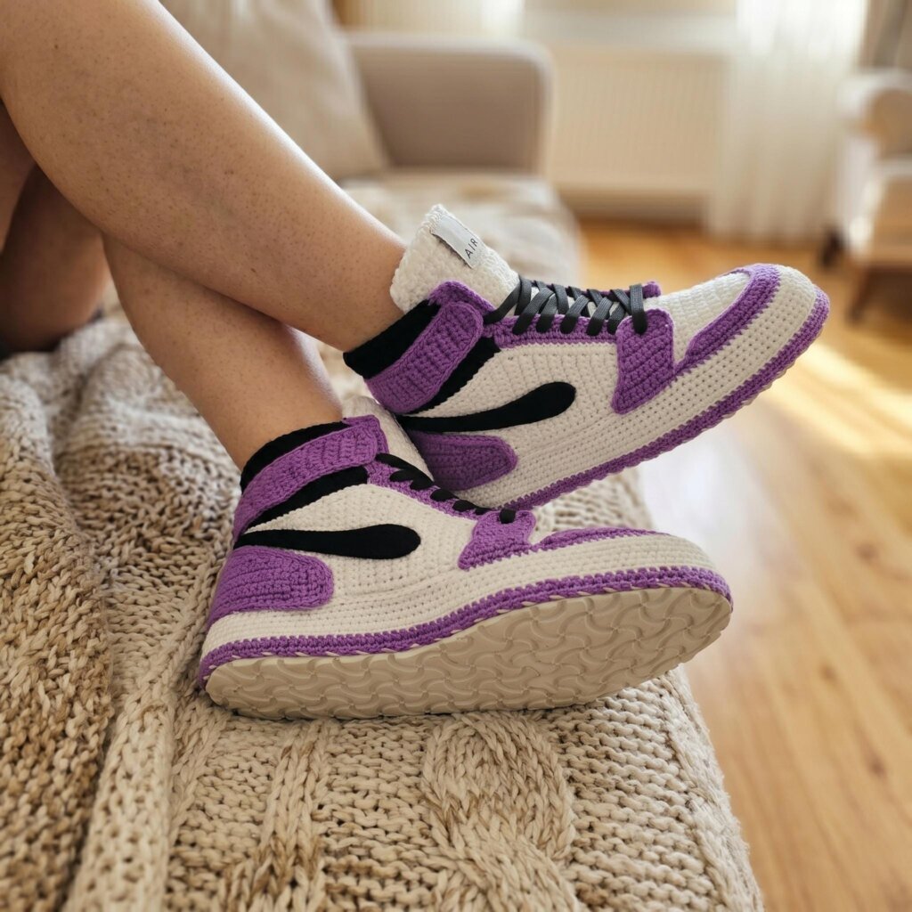 Crochet Jordan Style Purple Slippers - view 2