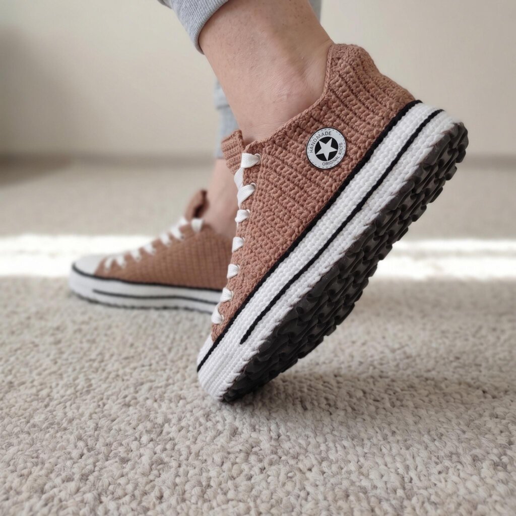 Brown Crochet Sneakers Slippers - view 2 Brown Crochet Sneakers Slippers - view 2