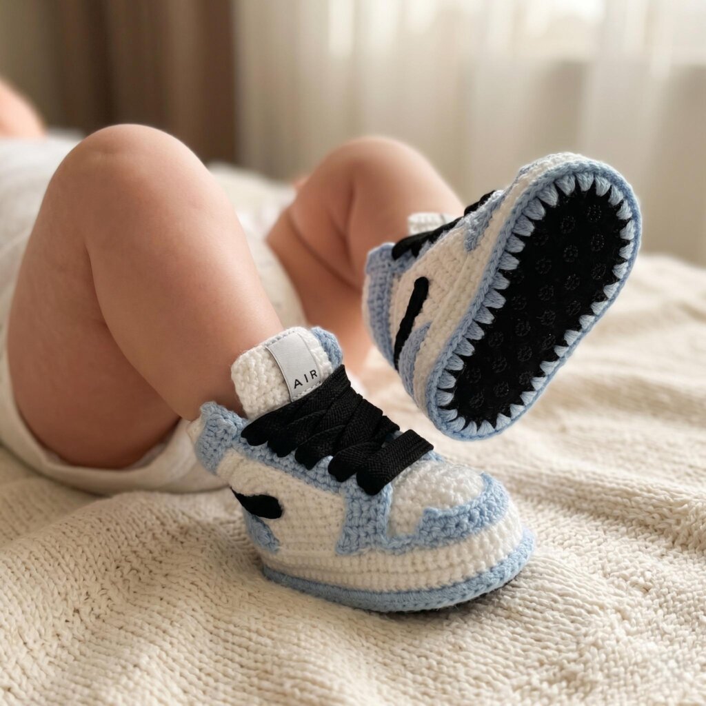Crochet Baby Jordan Sneakers Booties and Hat Set - view 3