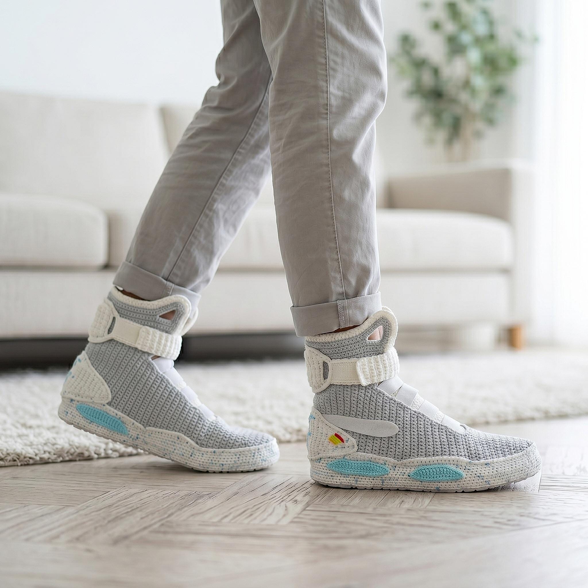 Back to the Future Custom Crochet Air Mag Sneaker Soft Slippers Futuristic Marty McFly House Cosplay Shoes Retro Sci Fi Movie Geek Gift