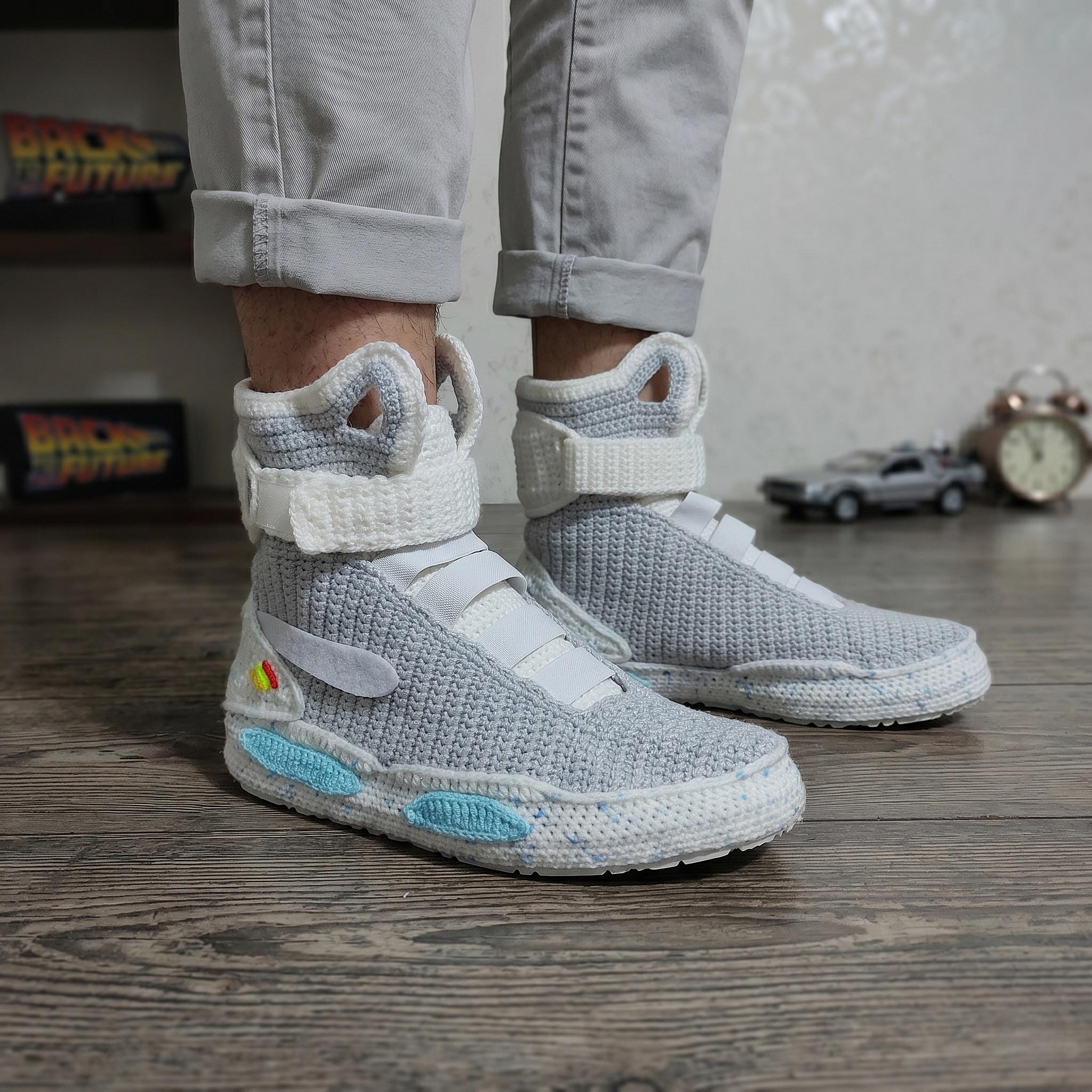 Back to the Future Custom Crochet Air Mag Sneaker Soft Slippers Futuristic Marty McFly House Cosplay Shoes Retro Sci Fi Movie Geek Gift