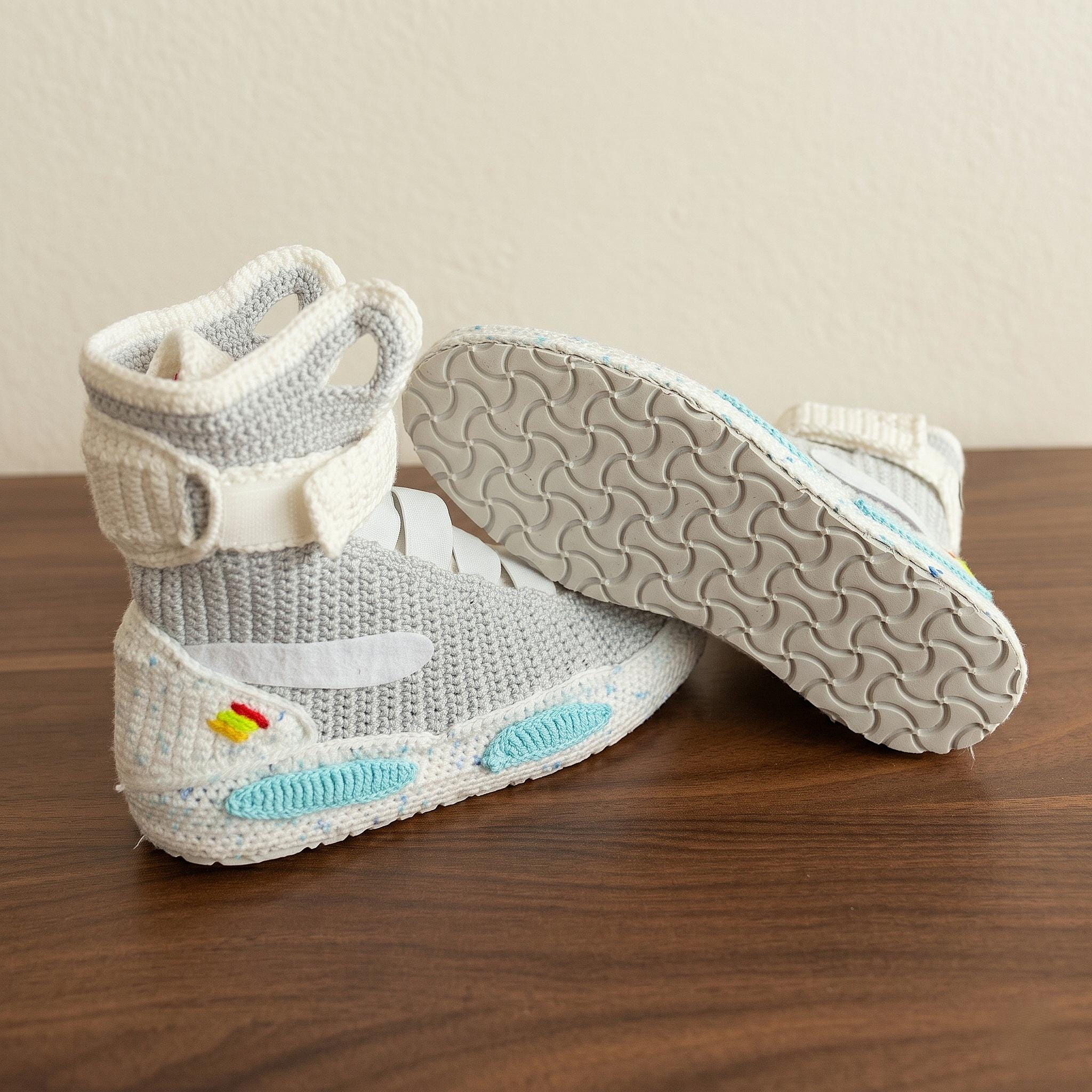 Back to the Future Custom Crochet Air Mag Sneaker Soft Slippers Futuristic Marty McFly House Cosplay Shoes Retro Sci Fi Movie Geek Gift