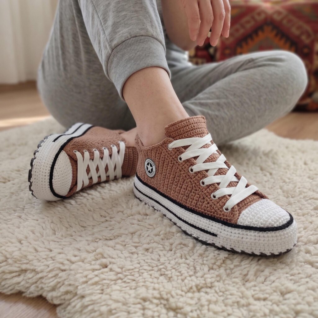 Brown Crochet Sneakers Slippers - view 4 Brown Crochet Sneakers Slippers - view 4