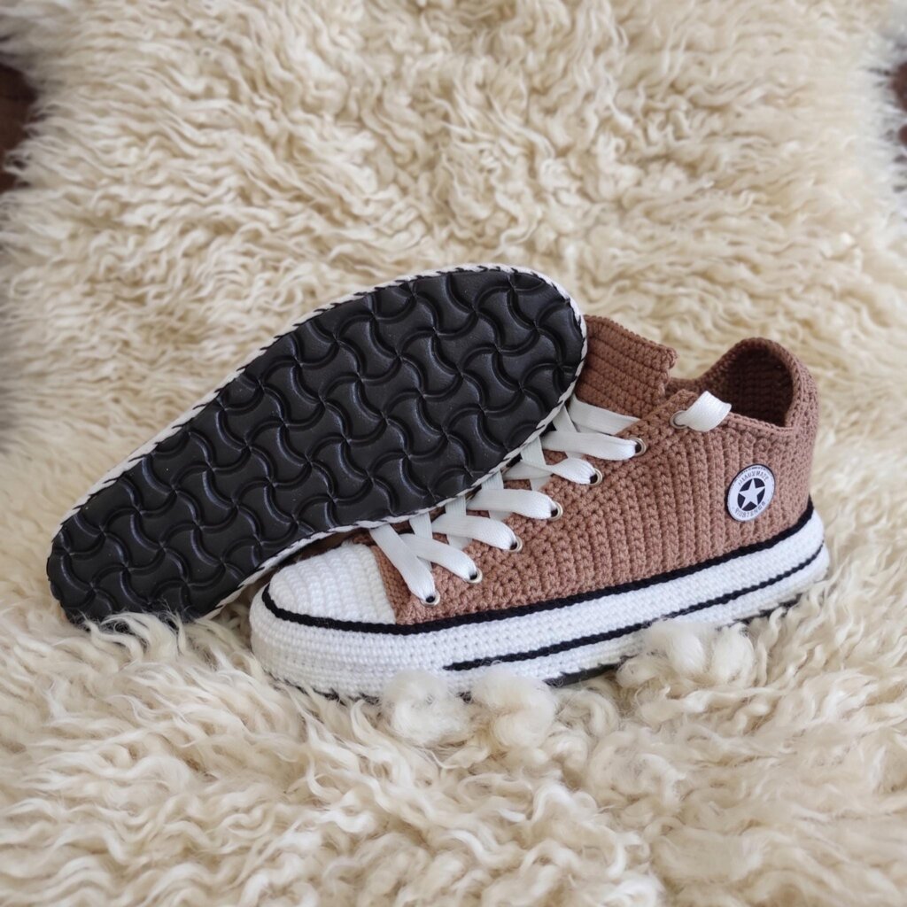 Brown Crochet Sneakers Slippers - view 3 Brown Crochet Sneakers Slippers - view 3