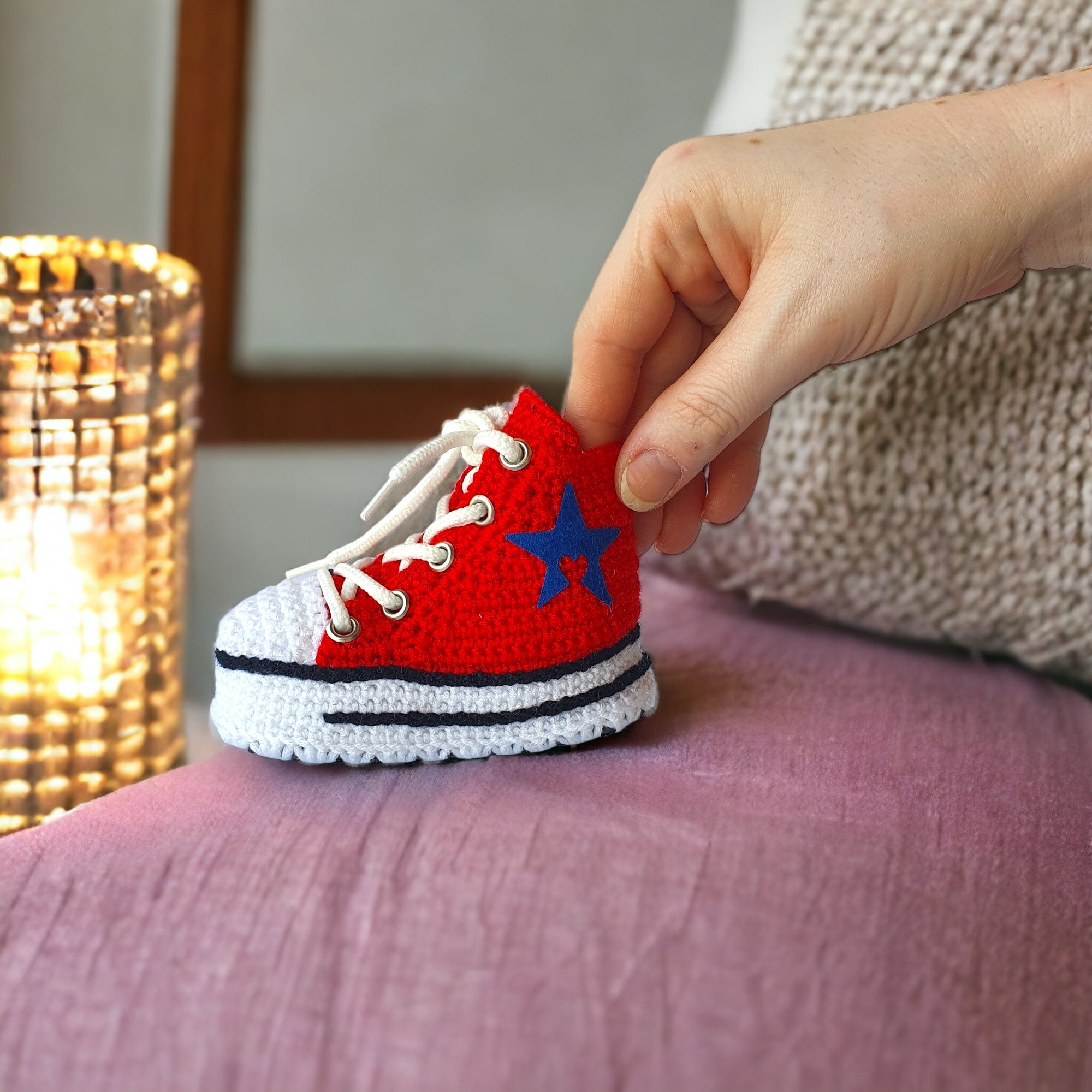 Organic Crochet Converse-Style Baby Booties, Gender Neutral Baby Shower Gift, Baby Christmas Gender Reveal Announcement Gift, Gender Neutral
