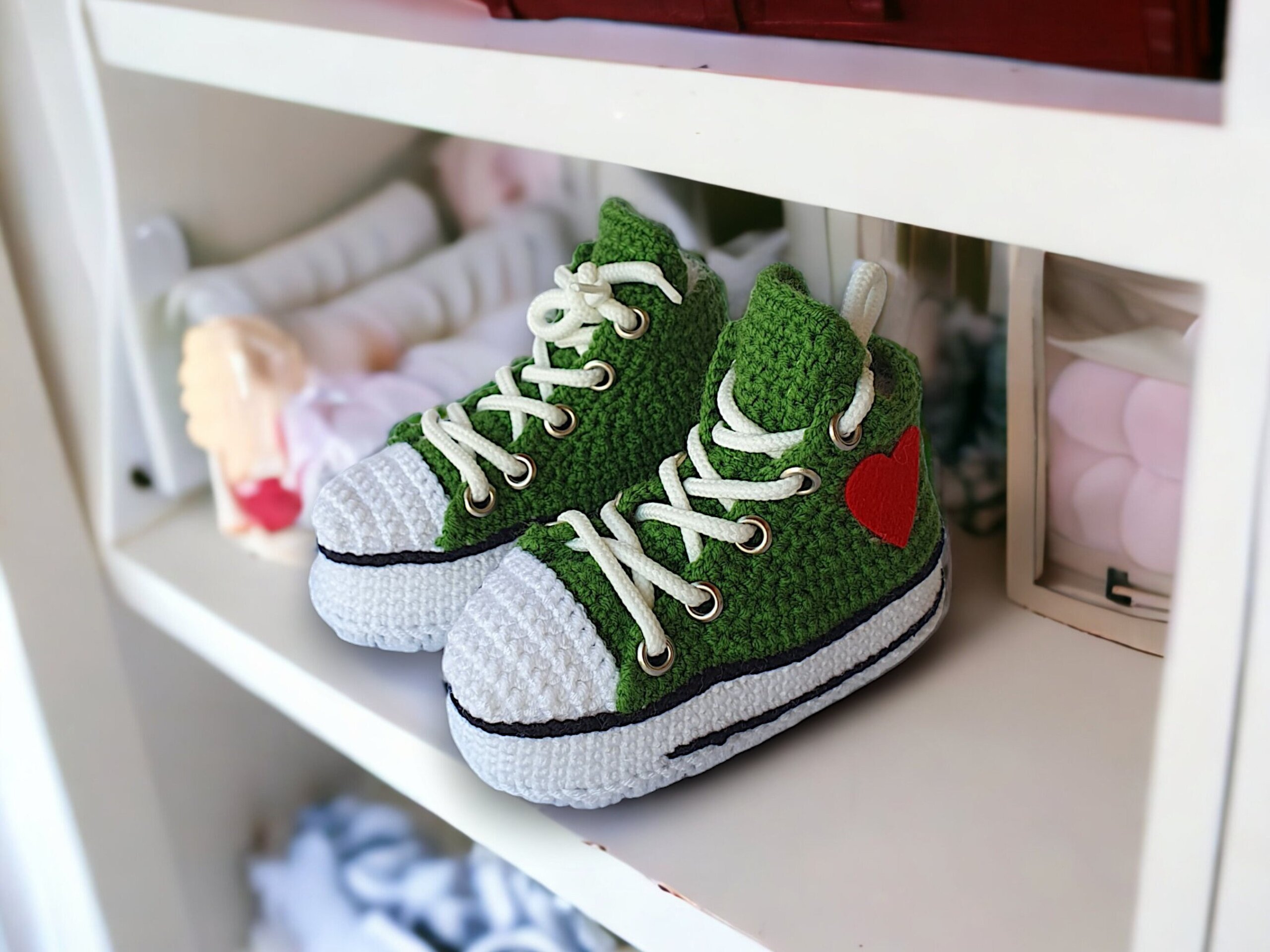 Custom Baby Wool Sneakers Gifts, Baby Converse-Style Green Knit Booties, Coming Home Outfit, Baby Christmas Gift, Newborn Photo Props Set