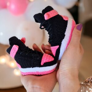 Pink Crochet Baby Jordan Style Sneaker Booties - Newborn Shoes for Baby Shower Gift - Baby Announcement or First Christmas - Gender Neutral