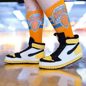 Crochet High Top Jordan Style Yellow Sneakers Slippers | Basketball Fans Gift | Unisex Slippers For Men And Women | Cotton Breathable Shoes