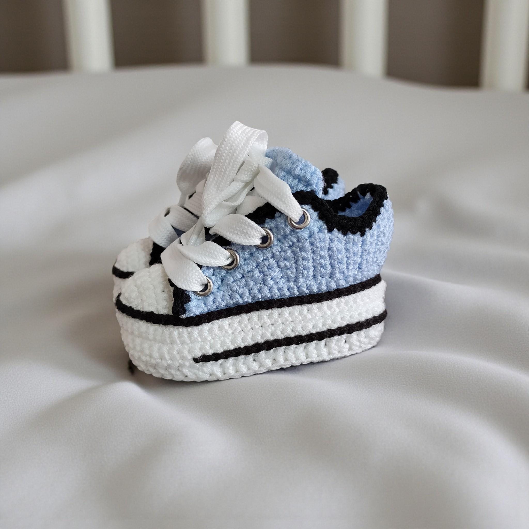 Soft Baby Blue Crochet Sneakers | Newborns & Toddlers | Knitted Babies Booties 0-3M 3-6M 6-9M 9-12M, Boy Girl Walker Shoes, Baby Shower Gift