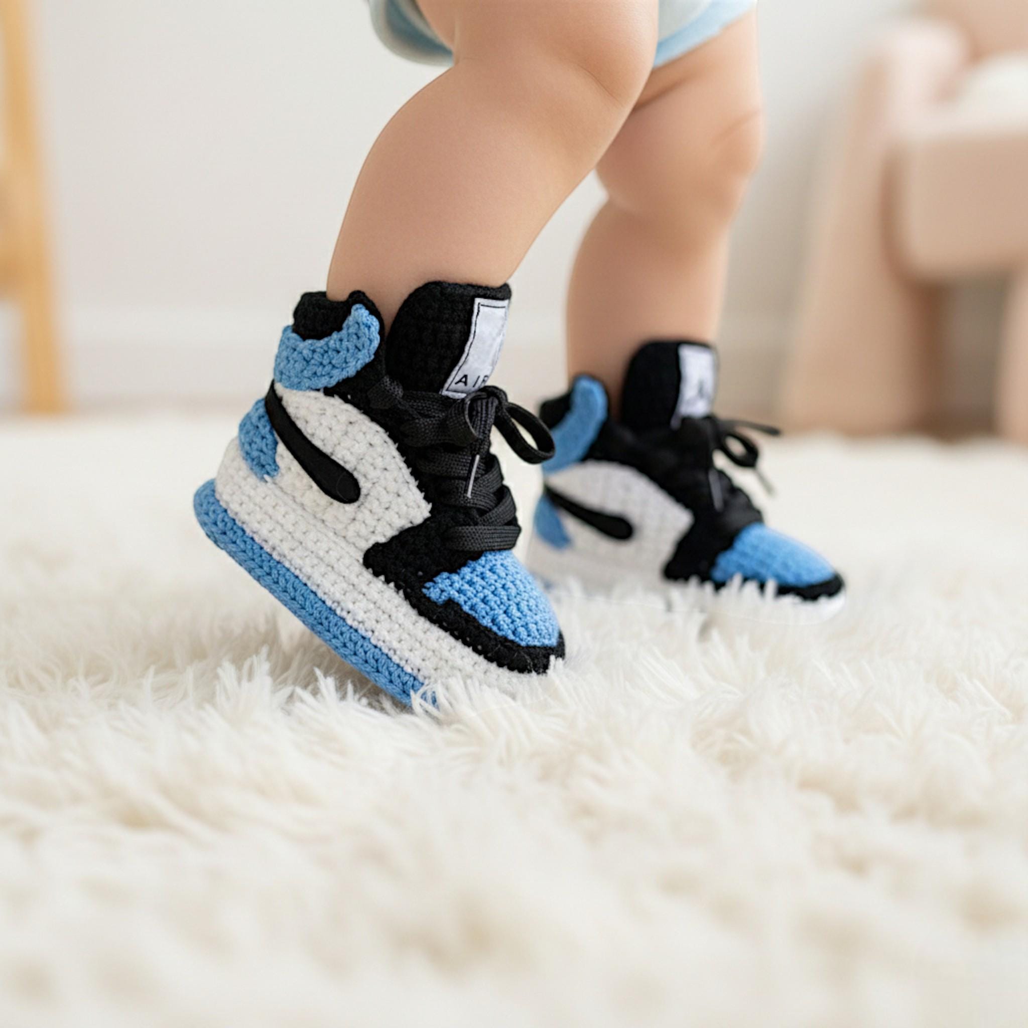 UNC Blue Crochet Baby Jordan Booties, Newborn Basketball Style High Tops Shoes, Personalized New Mother Gifts, Photo Prop Infant Outfits