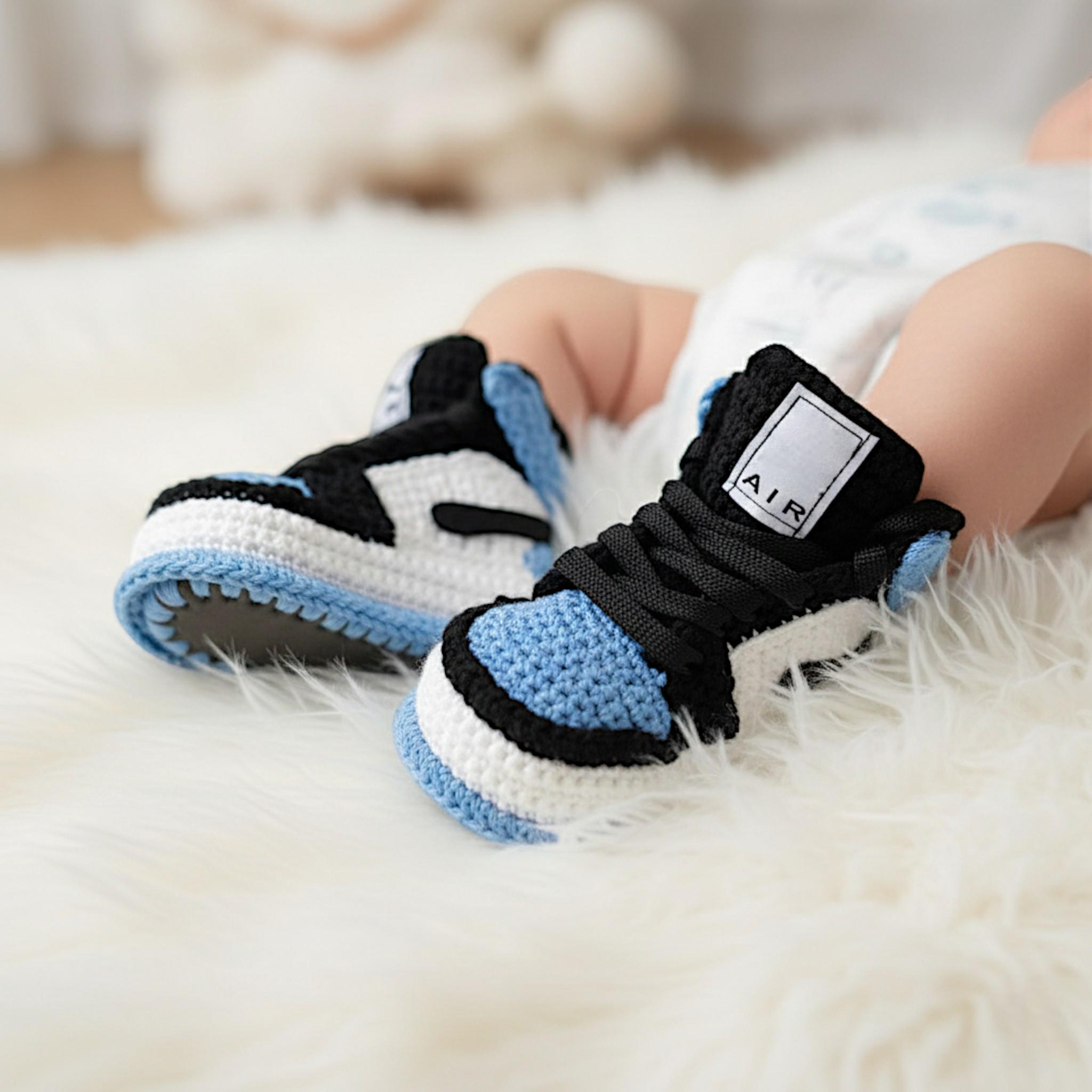 UNC Blue Crochet Baby Jordan Booties, Newborn Basketball Style High Tops Shoes, Personalized New Mother Gifts, Photo Prop Infant Outfits