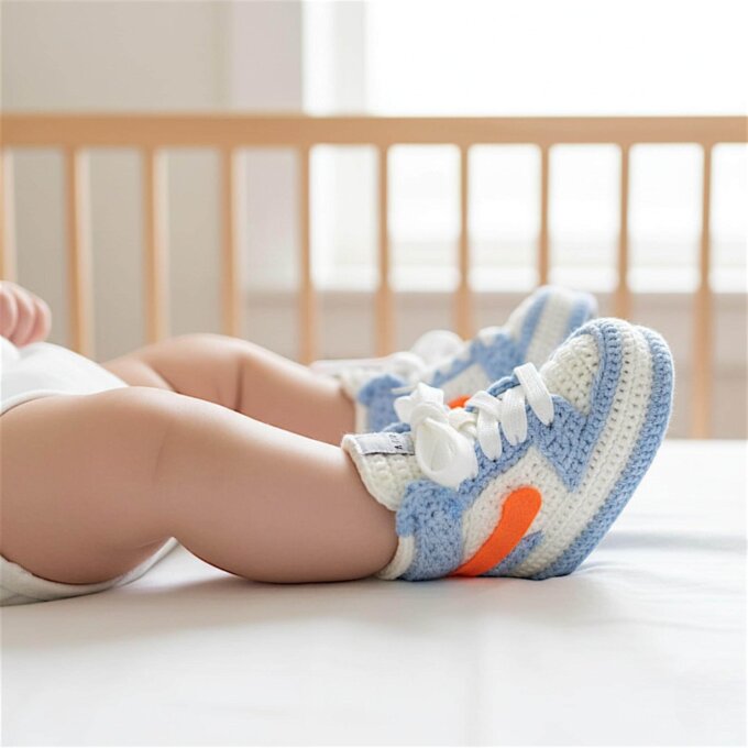 Jordan Baby Blue Crochet Boy Booties Organic Soft Newborn Sneakers Gender Neutral Crib Shoes Baby Shower Gift 0 12 Month Eco Friendly