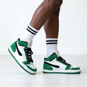 Jordan Crochet Retro Basketball High Top Slippers Green White Knit Sneaker House Shoes Unisex Custom Non Slip Rubber Sole AJ1 Plush Sock