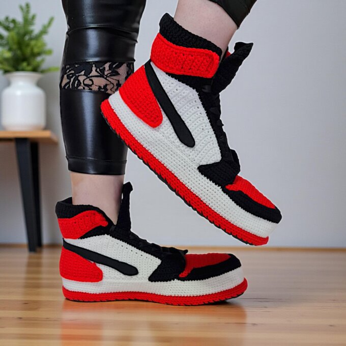 Jordan Red Black Crochet Slippers