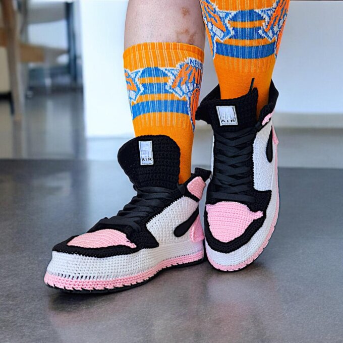 Jordan Style Crochet High Top Pink Slippers