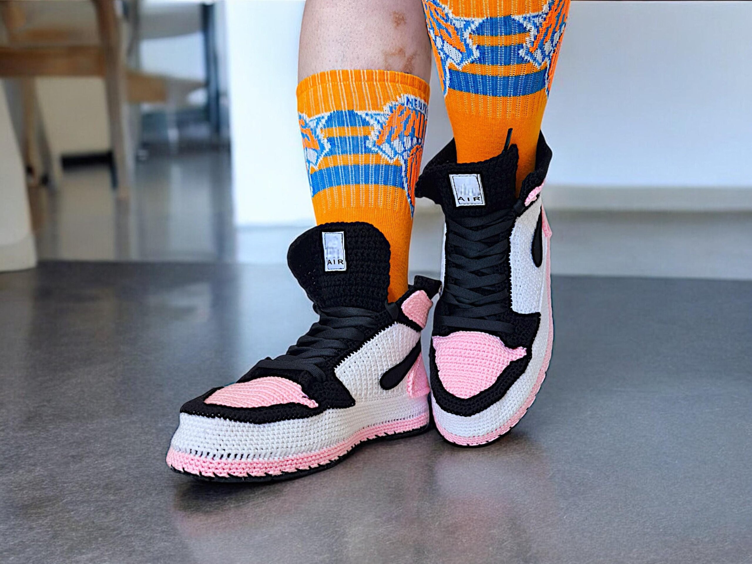Jordan Style Crochet High Top Pink Slippers